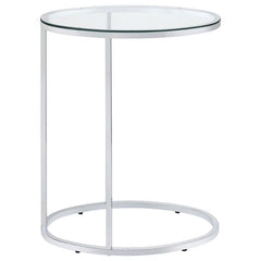 Kyle - Oval Glass Top C-Shaped Sofa Side Table - Chrome