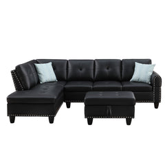 Irine - Faux Leather Sectional Sofa With Ottoman