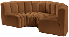 Arc - Velvet 4 Piece U-Shaped Modular Sofa - Saddle