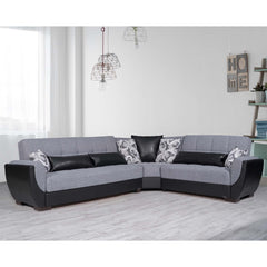 Ottomanson Armada Air - Upholstered Convertible Sectional With Storage - Gray/Black PU Polyester