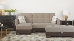Ottomanson Armada Air - Upholstered Convertible Chaise Lounge With Storage - Beige/Brown PU Chenille