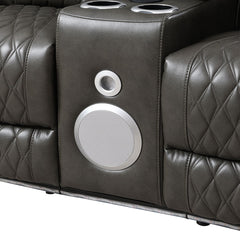 Taddeo - Power Motion Loveseat With Console, Speaker, USB, Wireless Charger & LED - Dark Gray