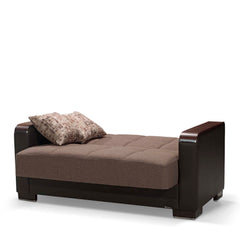 Ottomanson Armada X - Upholstered Convertible Wood Trimmed Loveseat With Storage - Brown PU Polyester