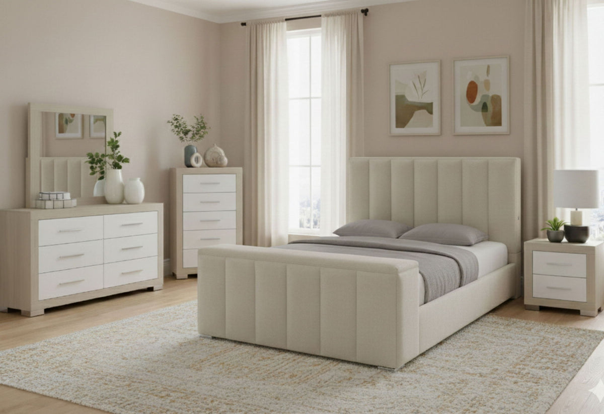Serenity - 5 Piece King Bedroom Set - Natural / Cream