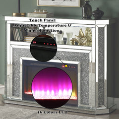 Noralie - 51" Fireplace With LED - Mirrored & Faux Diamonds