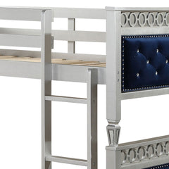 Varian - Twin Over Twin Bunk Bed - Blue Velvet & Silver