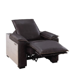 Misezon - Power Motion Recliner - Dark Top Grain Brown Leather & Aluminum