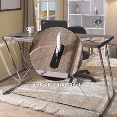 Finis - Writing Desk With USB - Weathered Oak & Chrome