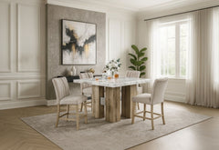 D04 - 7 Piece Dining Room Set (Bart Table And 6 Bar Stool) - Natural silver