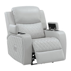 Elonzo - Power Motion Recliner With LED, Power Headrest & Speaker - Light Gray