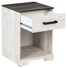 Shawburn - One Drawer Night Stand - Open Cubby - White / Black / Gray