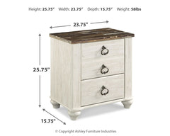 Willowton - Two Drawer Night Stand - Brown / Beige / White