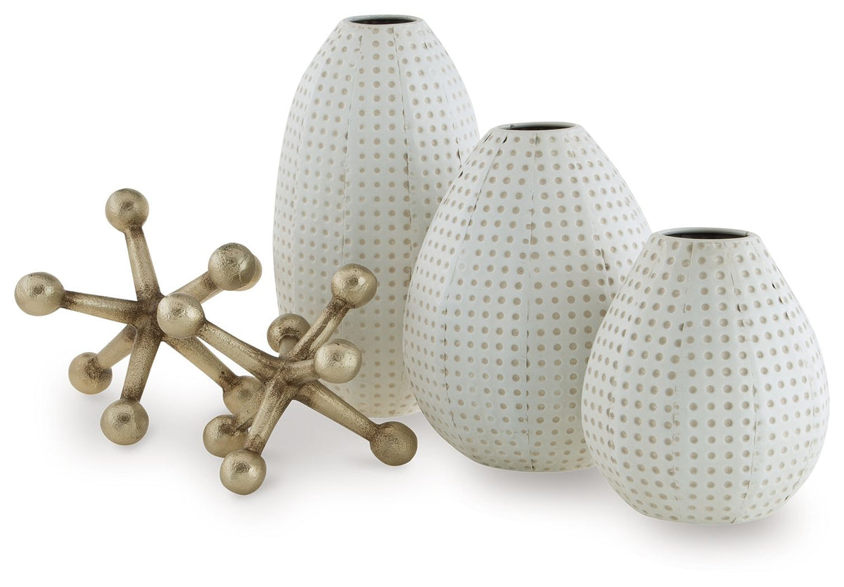 Azerton - Accessory Set (Set of 5) - White / Gold Finish