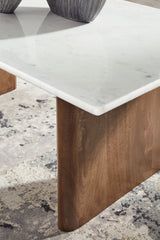 Isanti - Rectangular Cocktail Table - Light Brown / White