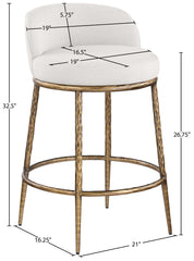 Ferro - Linen Textured Performance Fabric Upholstered Counter Stool - Cream / Brushed Gold