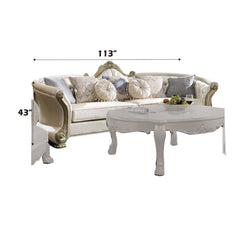 Dresden II - Sofa With 7 Pillows - Pearl Synthetic Leather & Gold Patina