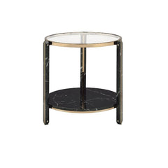 Thistle - End Table - Clear Glass, Faux Black Marble Top & Champagne