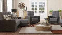 Ottomanson Armada - Upholstered Convertible Chaise Lounge With Storage - Gray/Black PU Polyester