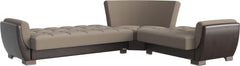 Ottomanson Armada Air - Upholstered Convertible Sectional With Storage - Beige/Brown PU Chenille