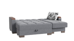 Ottomanson Armada X - Upholstered Convertible Wood Trimmed Chaise Lounge With Storage - Gray/Black PU Polyester