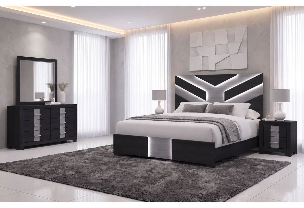 Optimus - 4 Piece Bedroom Set (Queen Bed, Dresser, Mirror, Nightstand) - Black