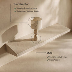 Opus - Travertine, Linen Textured Fabric And Brass Table Lamp - Travertine