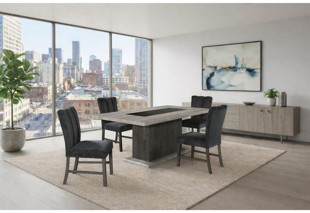 D8030 - 7 Piece Dining Room Set (Dining Table With 2 Storage Drawers And 1 Storage Door And 6 Dining Chairs) - Black / Brown