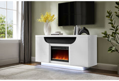 Aileen - 66" Entertainment Unit With LED, Speakers, Crystal Inserts And Pop Up Center Doors - White