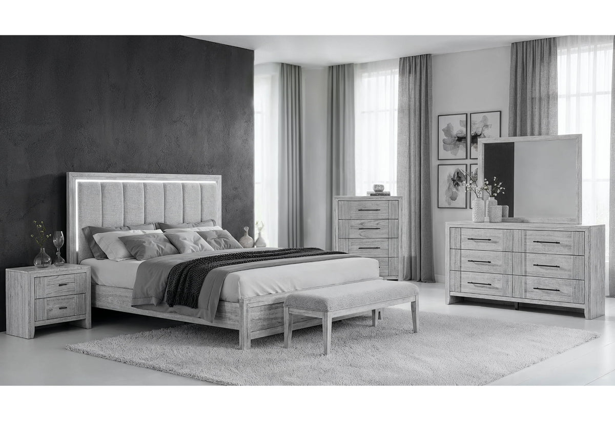 Elsie - 5 Piece King Bedroom Set - Light Grey
