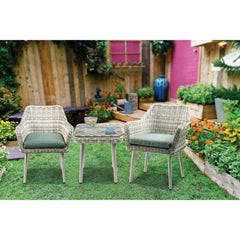 Tashay - 3 Piece Patio Bistro Set - Green Fabric & Beige Wicker