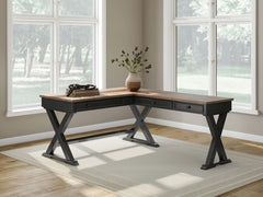 Wildenauer - 4 Pc. - Home Office Desk And Return, Swivel Desk Chair, Bookcase - Brown / Black