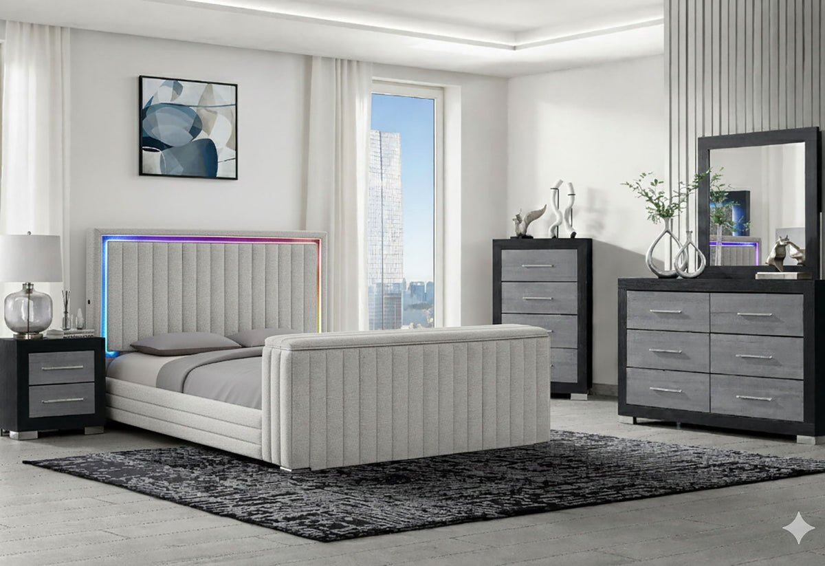 Elias - 5 Piece King Bedroom Set Regular Footboard - Black / Dark Gray