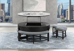 T42 - 4 Piece Living Room Set (Coffee Table With 3 Stools) - Black / Dark Gray