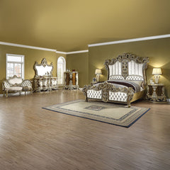 Desiderius - Bench - Beige Fabric, Antique Gold & Hand Paint Brown