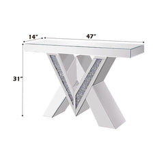 Noralie - Console Table, "V" Shape Pedestal - Mirrored & Faux Diamonds