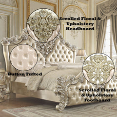 Vatican - Eastern King Bed - Synthetic Leather, Light Gold & Champagne Silver