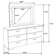 Felicity - 6-Drawer Dresser With LED Mirror - White High Gloss