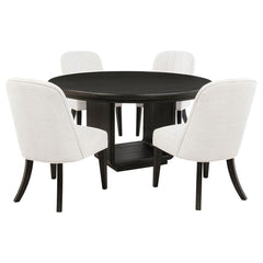 Leandro - 5 Piece Round Dining Table Set - Cream / Burnished Black