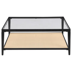 Amherst - Glass Top Metal with Cane Shelf Table