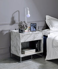 Azrael - Accent Table - White Printed Faux Marble & Chrome
