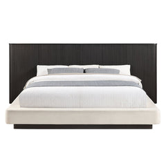 Clayten - Eastern King Bed - Beige Linen & Espresso