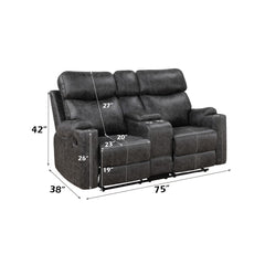 Hirah - Motion Loveseat With Console & USB Port - Dark Gray Polish Microfiber