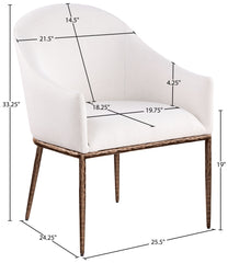 Ferro - Linen Textured Performance Fabric Upholstered Dining Arm Chair - Cream / Brushed Bronze