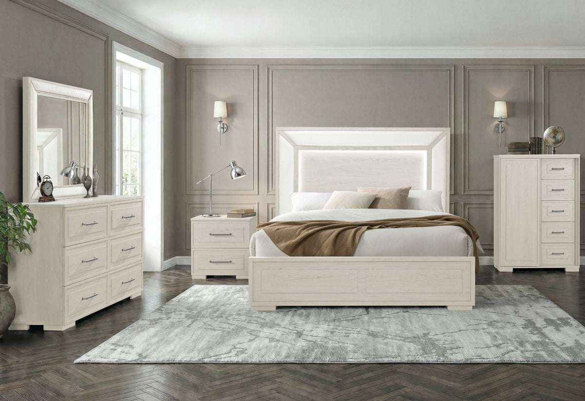 Clara - 5 Piece King Bedroom Set (Bed, Dresser & Mirror, Nightstand, Chest) - Beige
