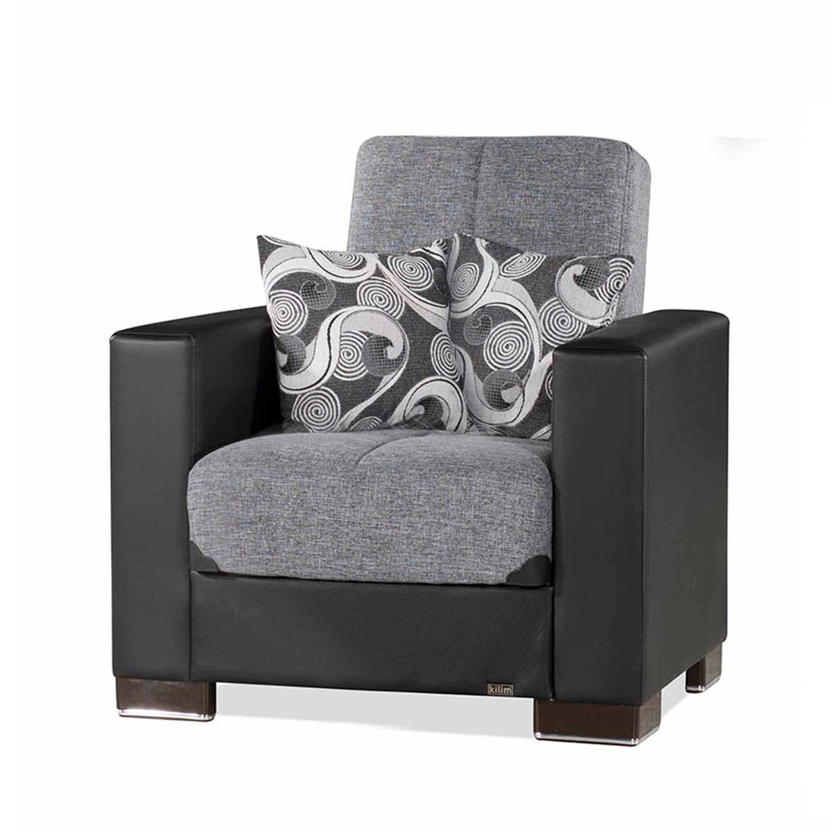 Ottomanson Armada - Upholstered Convertible Armchair With Storage - Gray/Black PU Polyester