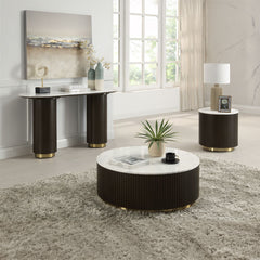 Clayten - Sofa Table - White Natural Marble Top & Espresso