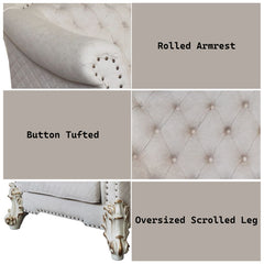 Vendome II - Chair With 2 Pillows - Two Tone Ivory Fabric & Antique Pearl