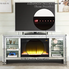 Noralie - 28" TV Stand With Fireplace & LED - Mirrored & Faux Diamonds