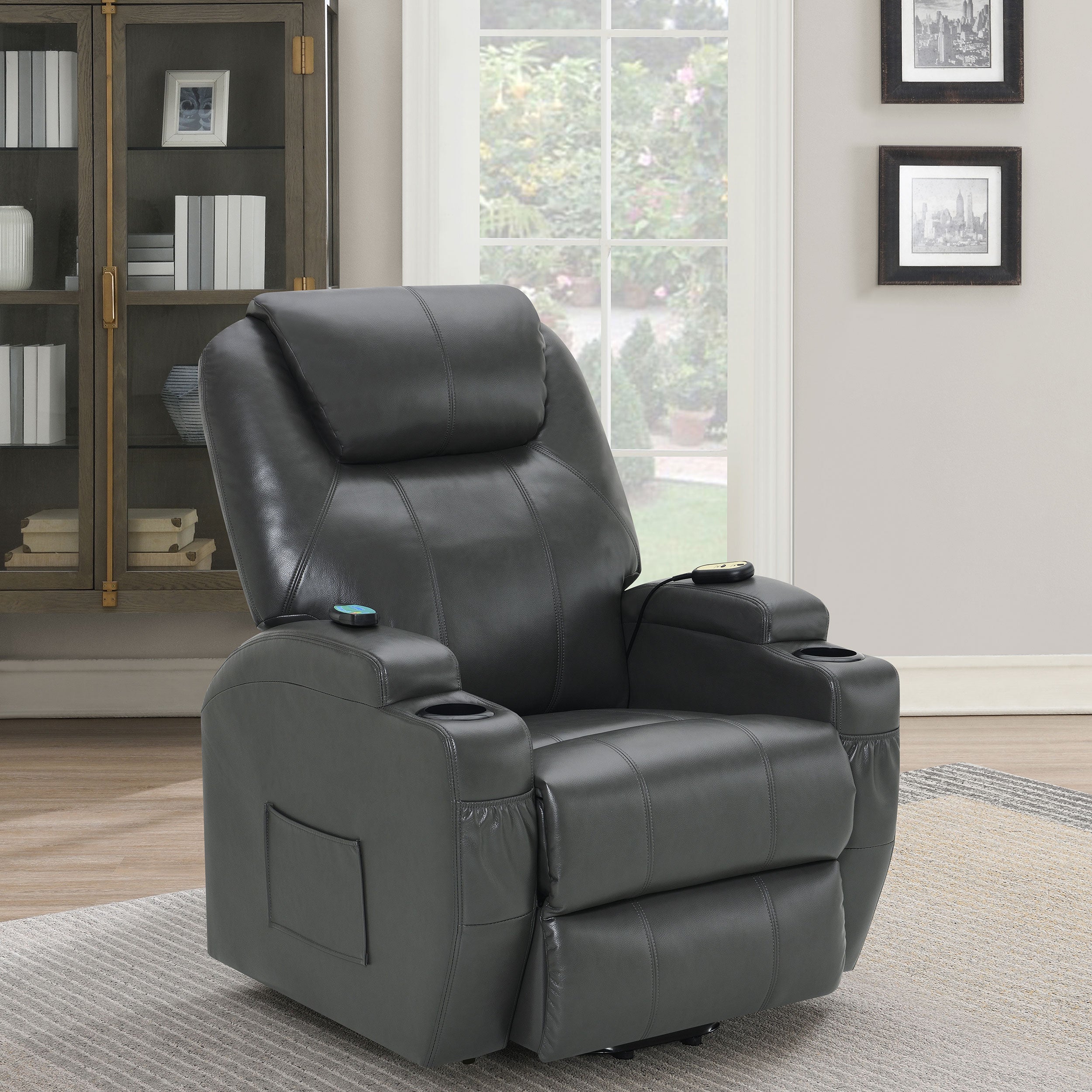 Sanger Upholstered Power Lift Massage Recliner Charcoal Grey - MyWaynesHome #
