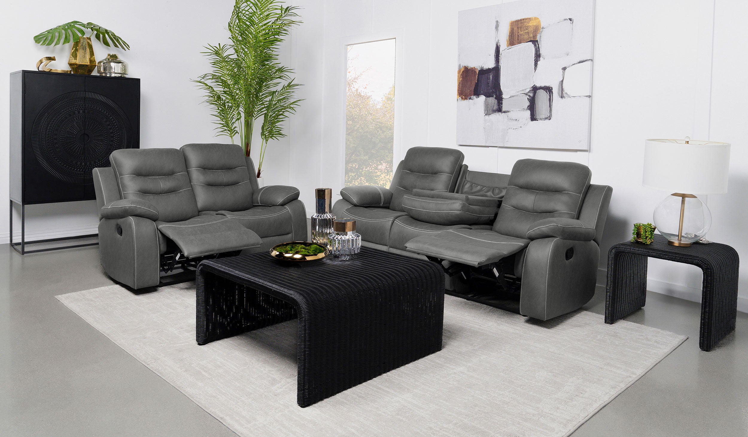 Nova 2-piece Upholstered Padded Arm Sofa Set Dark Grey - MyWaynesHome #